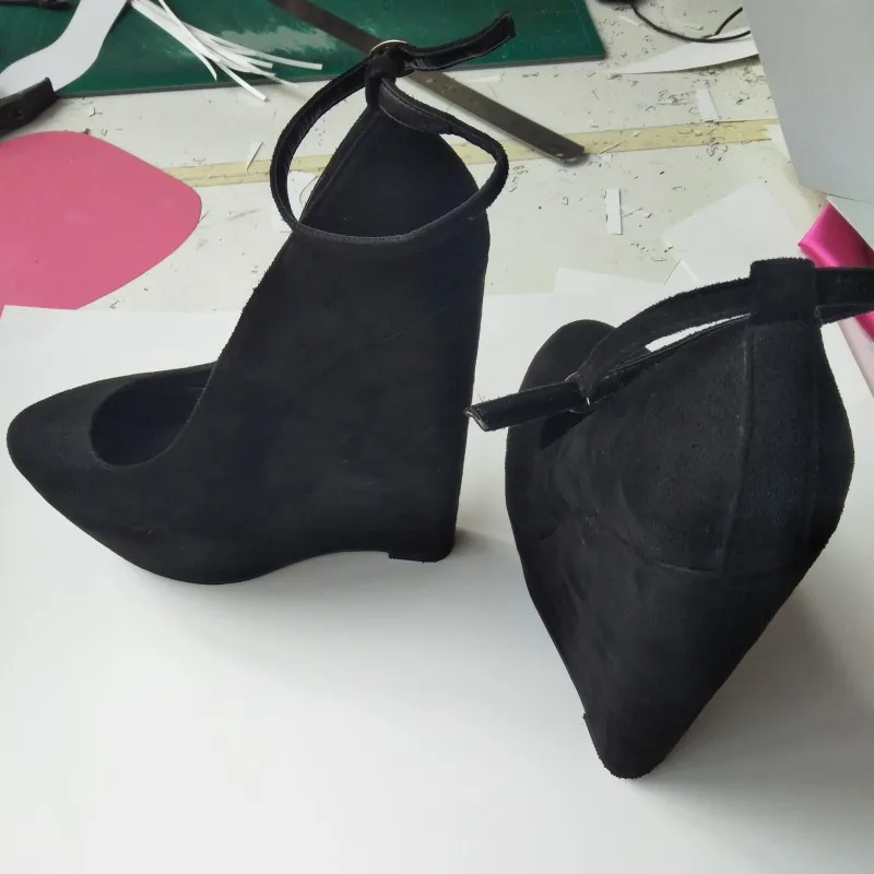 SHOFOO shofoo,Elegant fashion free mail, suede, about 4.5 cm waterproof height, 14.5 cm wedge heel women's shoes, women's shoes.