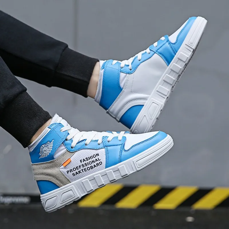 

New Men Shoes 2018 Black Fashion Brand Design Men Casual Shoes High Top Men Boots Trainers Male Shoes Adult Sneakers Blue Basket