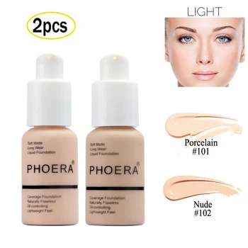 

2pcs/set Perfect Concealer Foundation Full Coverage Flawless 30ml Soft Matte Long Wear Foundation # 101 Procelain +102 Nude