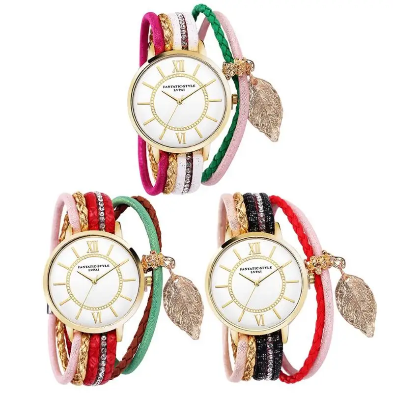 

Lvpai Women Girl Vintage Watches Fashion Round Dial Quartz Watch Women Leaf Pendant Bracelet Watches relogios feminino dames
