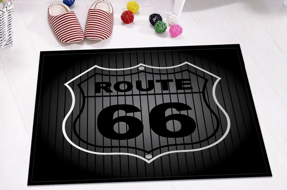 LB 60*40 винтажный Route 66 автомобильный холодный белый и черный 3D коврик для ванной
