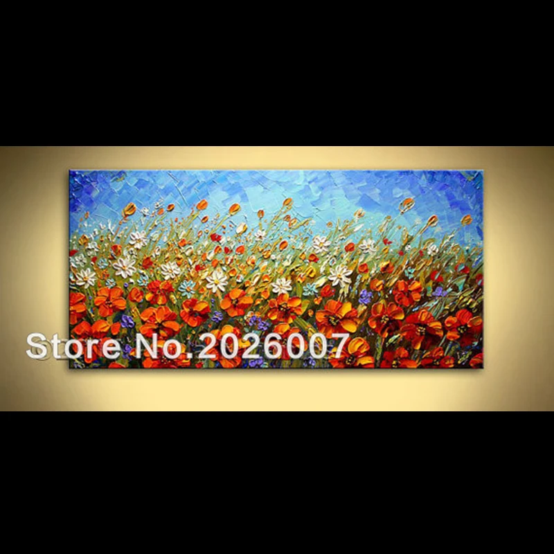

Hand Painted Abstract Modern Home Decoration Wild Flowers Field Art Palette Painting Thick Palette Knife Oil Painting On Canvas
