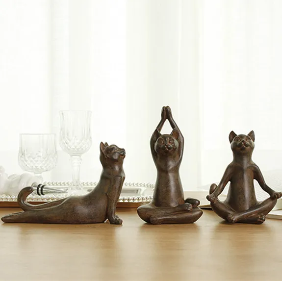 

Retro Finishing Home Decoration Resin Yoga Cat