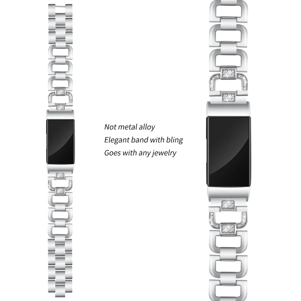 Фитнес-трекер браслет из нержавеющей стали с бриллиантами сменный ремешок для Fitbit Charge 3 Носимых устройств умные часы