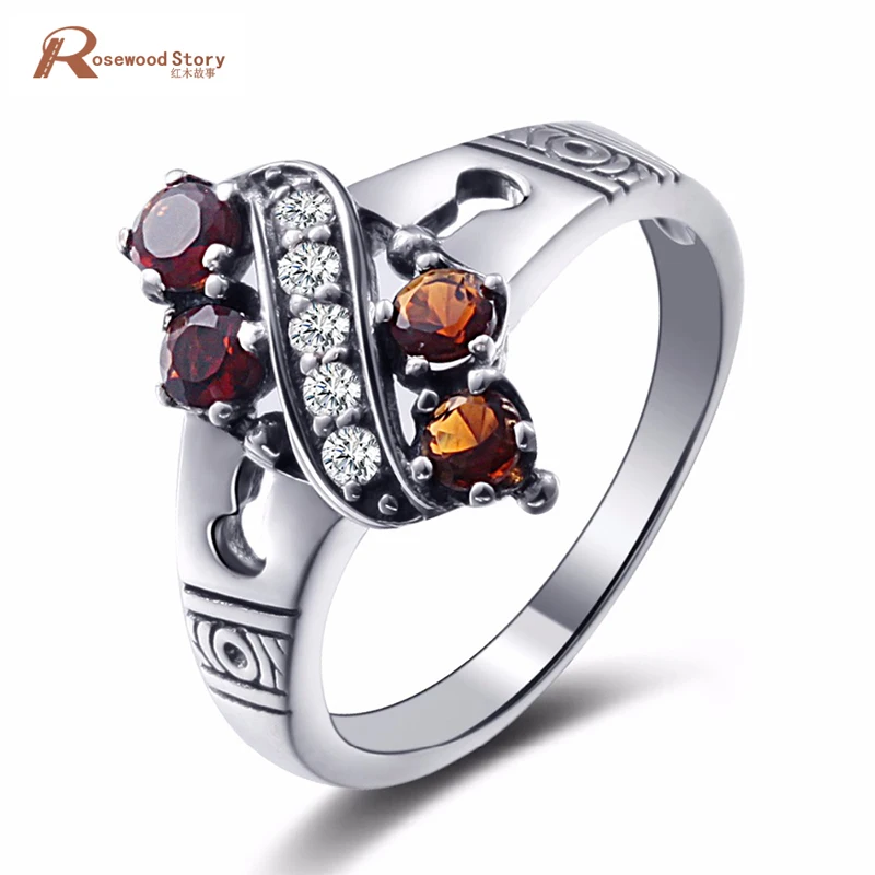 

Luxury Love Ring Design Garent Stone Round Cut Crystal Cocktail Rings For Wome Vintage Sterling Silver 925 Wedding Party Jewelry