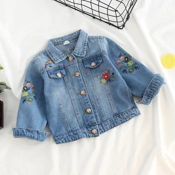 

Kids Jacket Flower Embroidery Long Sleeves Denim Jackets for Girls 2019 Spring Autumn Baby Coat Clothing Fashion Child Clothes