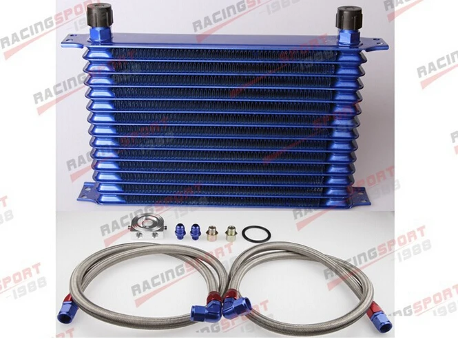 

14 row Universal Engine transmission Oil Cooler kit AN10 + filter Relocation Kit OICK-B-14Cblue