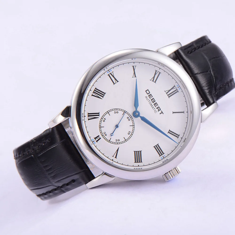 

Debert 40mm sapphire Crystal White Dial blue Hands Roman Marks Automatic men Watch mechanical wristwatches relogio masculino