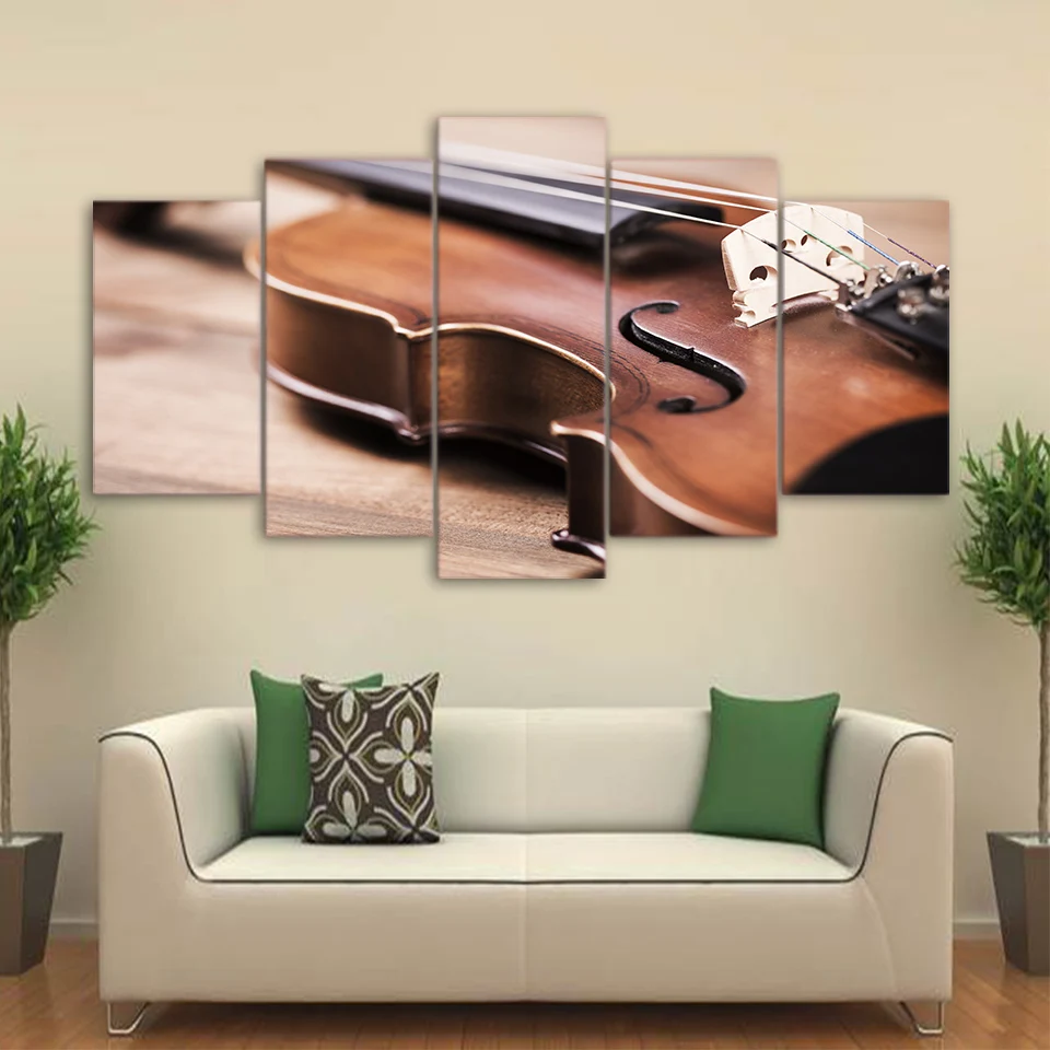 HD Printed 5 Piece Canvas Art Violin Painting Classical Music Instrument Wall Pictures for Living Room Free Shipping | Дом и сад