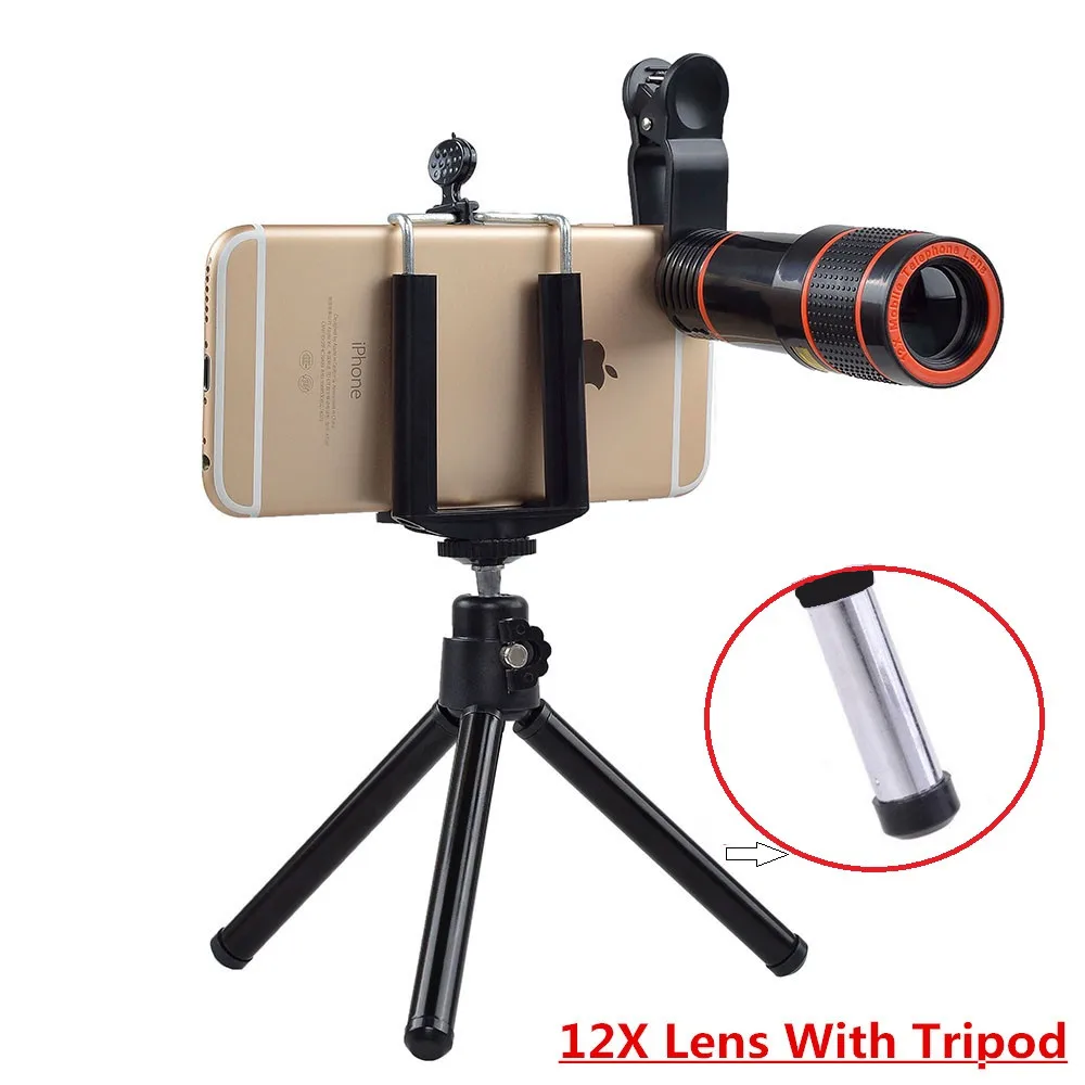 Akinger Camera Lens met Statief 12X Clip Telescoop Zoom in Mobiele