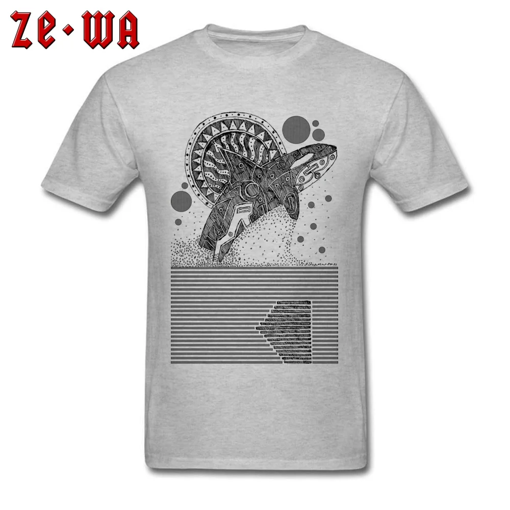 Cheap Orca Jump Sketch Printed On T Shirts O Neck Cotton Fabric Men Tops Shirt Short Sleeve Summer/Autumn Printed On Tee Shirt Orca Jump Sketch grey