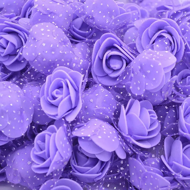 50 шт./лот, 3,5 см, Мини искусственные цветы, розы, шелковые ПЭ пены, цветы для дома и сада, сделай сам, венки, шары, Свадебный декор, принадлежности - Цвет: purple