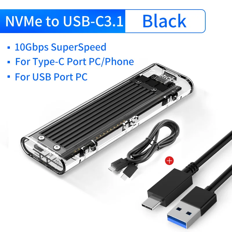 ORICO мини NVME M.2 к type-c SSD чехол m.2 usb Gen2 10 Гбит/с M.2 ключ прозрачная внешняя поддержка UASP для Samsug SSD - Цвет: Черный