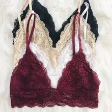 Sexy Women Bra Lace Floral Thin Embroidery Lace Strappy Bralette Halter Bustier Vest Crop Top Bra Lingerie lace overlay halter bralette