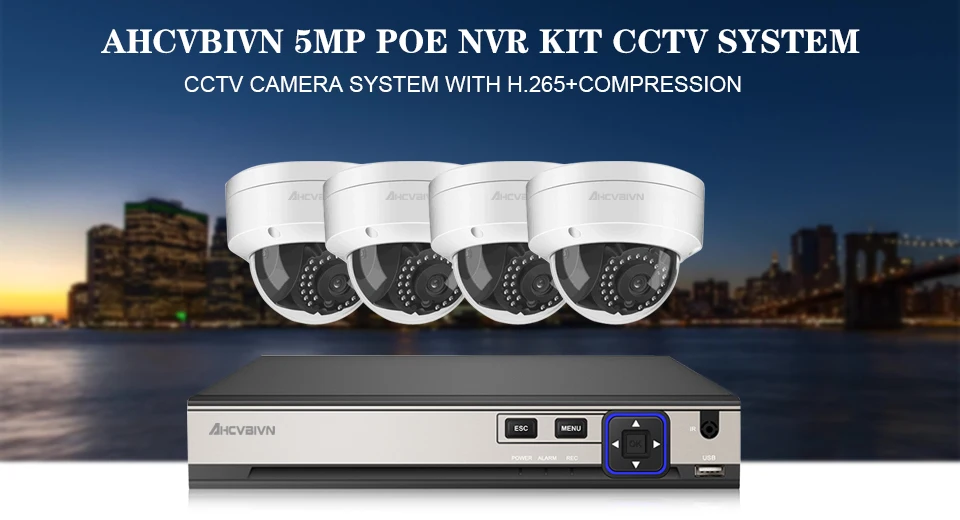 AHCVBIVN домашняя система видеонаблюдения PoE 8CH 4CH 5MP PoE камера комплект Full HD 5MP PoE NVR комплект до 150 м PoE расстояние