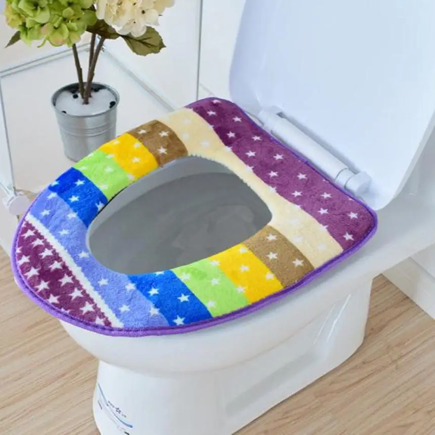 New Qualified Rainbow 43*36cm Bathroom Toilet Seat Washable Soft Warmer