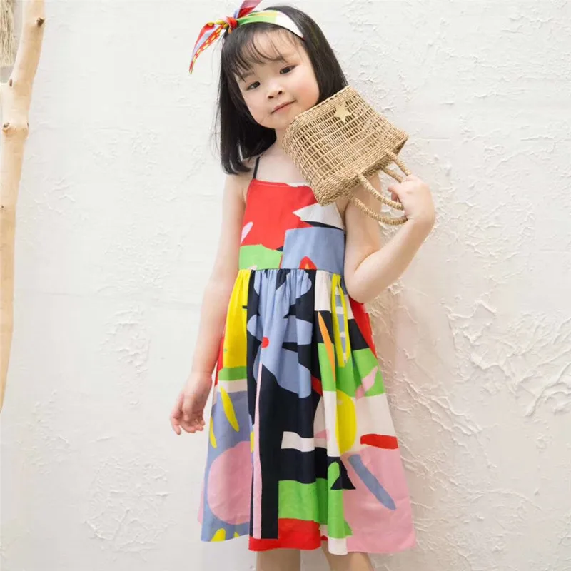 

2019 Summer Colorful Beach Girl Kids Dress Princess Baby Girl Colorful Geometric Dress for Baby Girls Brand Clothes