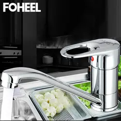 FOHEEL кухня кран Одной ручкой горячей и холодной воды Длинные трубы 360 градусов Поворотный кухонный смеситель