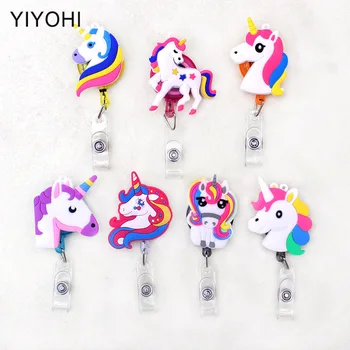 

Newest 1pcs Cute Unicorn Retractable Badge Reel Card Holder Student Nurse Exhibition ID Name Card Badge Holder Office Supplies
