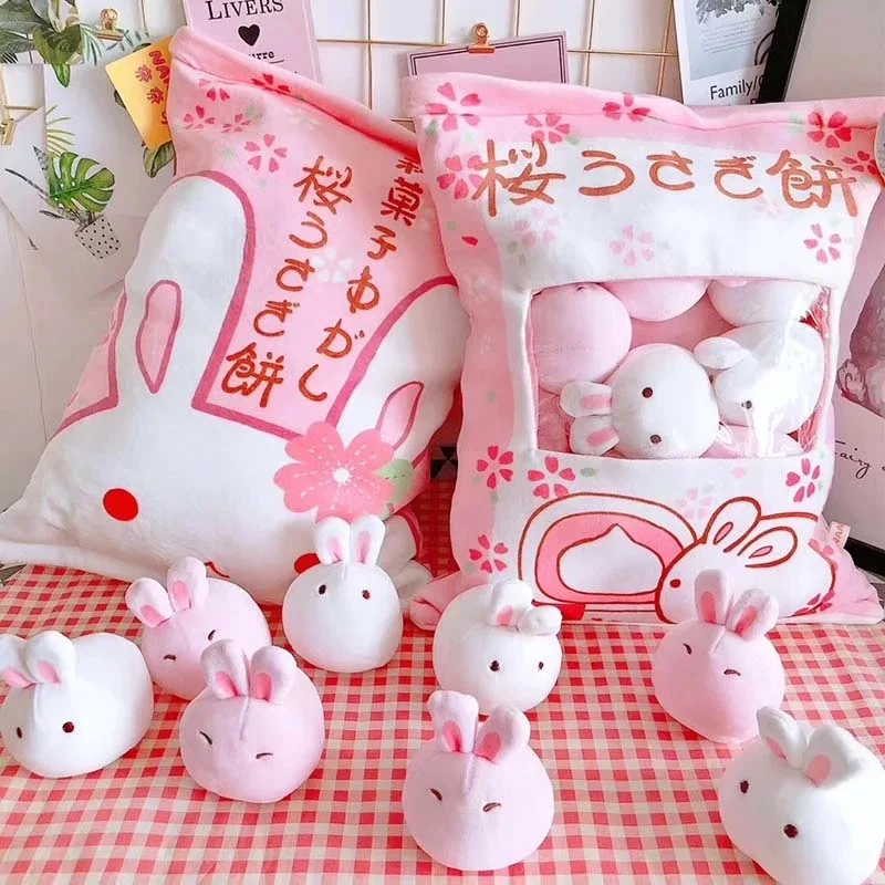 Сумка для пудинга в виде кролика, плюшевые игрушки, имитация закусок, подушка, kawaii, розовый кролик Сакура, плюшевые креативные игрушки для детей/малышей