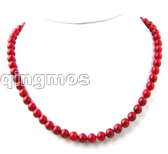 

SALE small 6-7mm Nature High quality perfect round Red Coral 18" Necklace-nec7013 wholesale/retail Free shipping