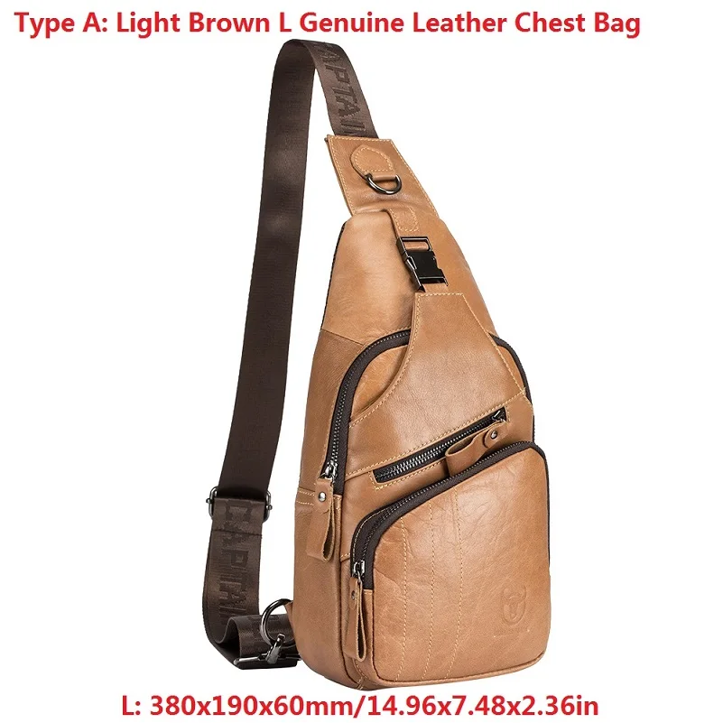 BULLCAPTAIN сумка-мессенджер на талию, на грудь, на заднюю часть, высокое качество, натуральная кожа, Воловья кожа, винтажная дорожная сумка через плечо для мужчин - Цвет: Type A Light Brown L