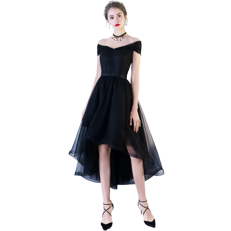 

Sexy Black Evening Dress Elegant High Low Medium and long section Evening Gown Formal Party Dresses Vestido de noite