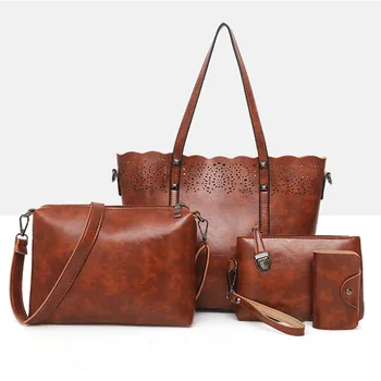 

4Pcs Fashion Pure Color Simplen Women Handbags 2019 Leather Solid Large Capacity Hollow Out Shoulder Bags women bag 7.5