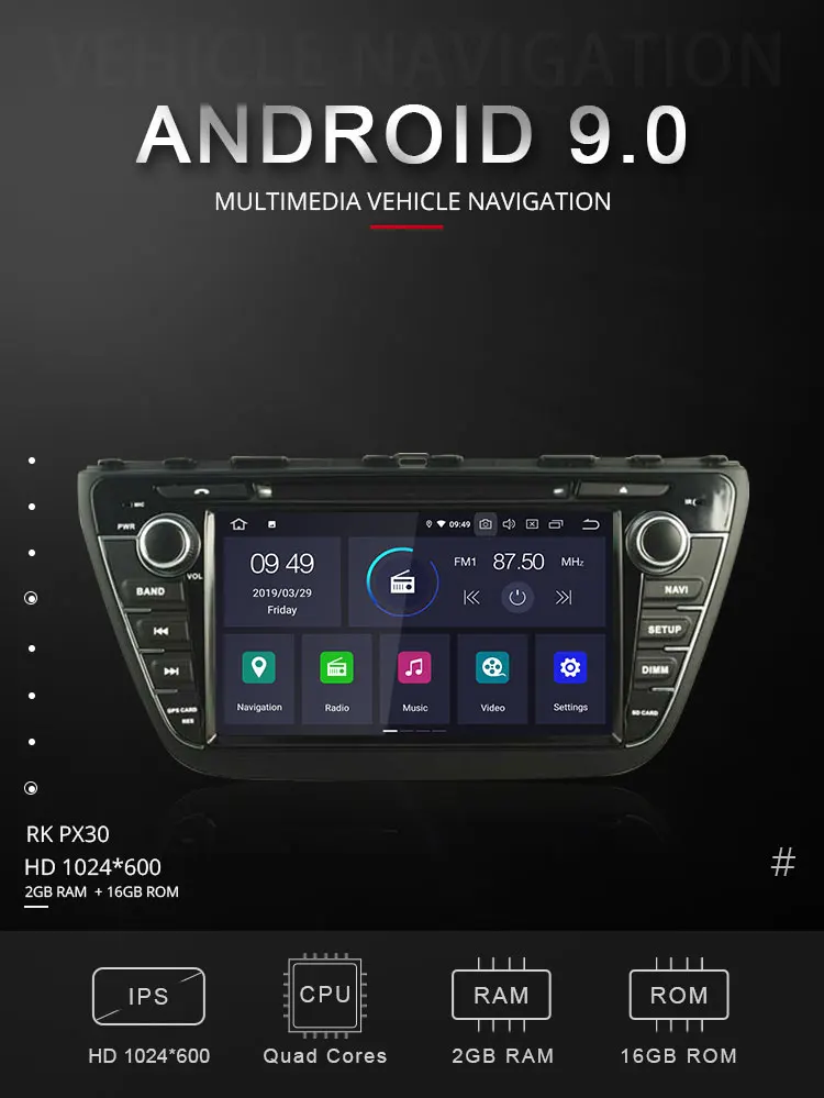 Top TOPBSNA Android 9.0 2 Din Car DVD Player For Suzuki SX4 S-Cross 2014 2015 2016 GPS Multimedia Navigation Bluetooth Video Stereo 1