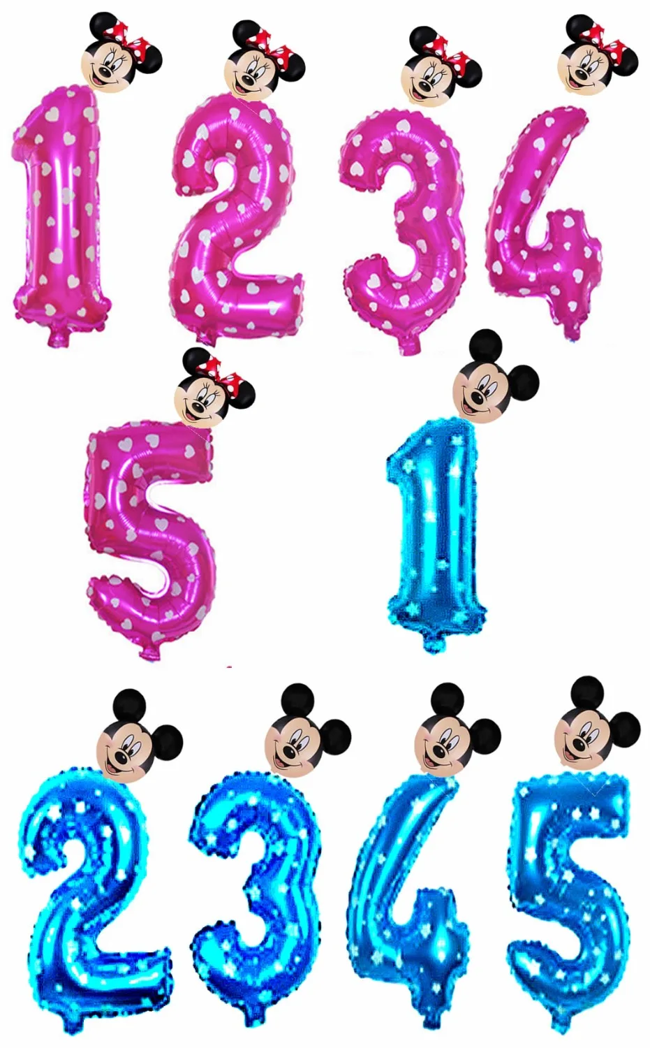 

32 inch Pink Blue Red Black Number foil Balloons Mickey Minnie Balloon figure 1 2 3 4 5 year kid boy girl Birthday Party decor
