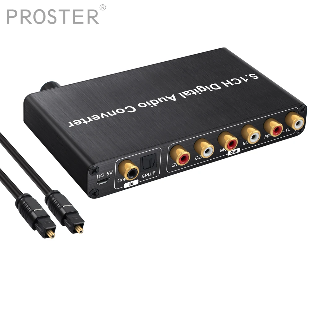 

Proster 192kHz 5.1CH DAC Converter Volume Control Dolby AC-3/ DTS Digital to Analog and 3.5mm Jack Audio Converter Adapter