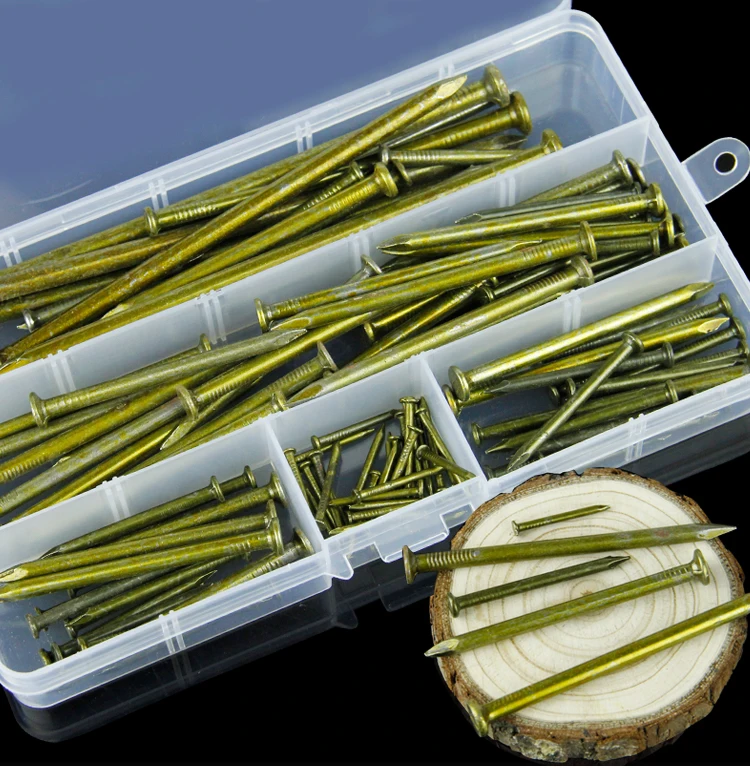

1 Box Copper plated round head, small iron nails, long / short, thick / thin mixed, antique nails,small nails