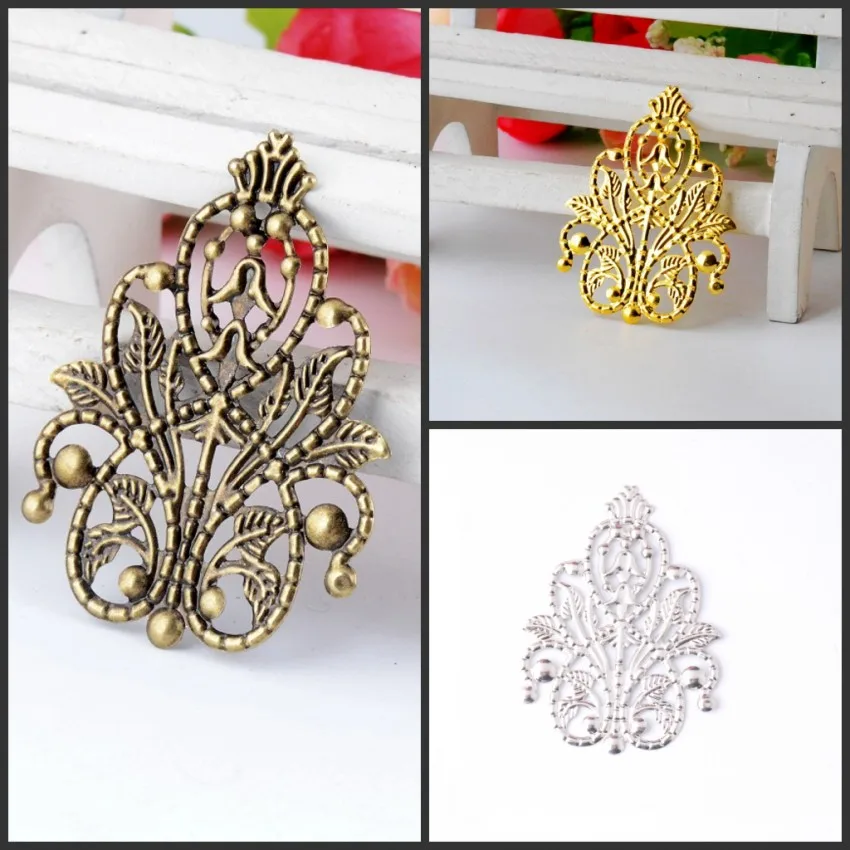 

Free shipping Retail 20Pcs Filigree Wraps Flower Connectors Metal Crafts Gift Decoration DIY Findings 4.8x3.5cm