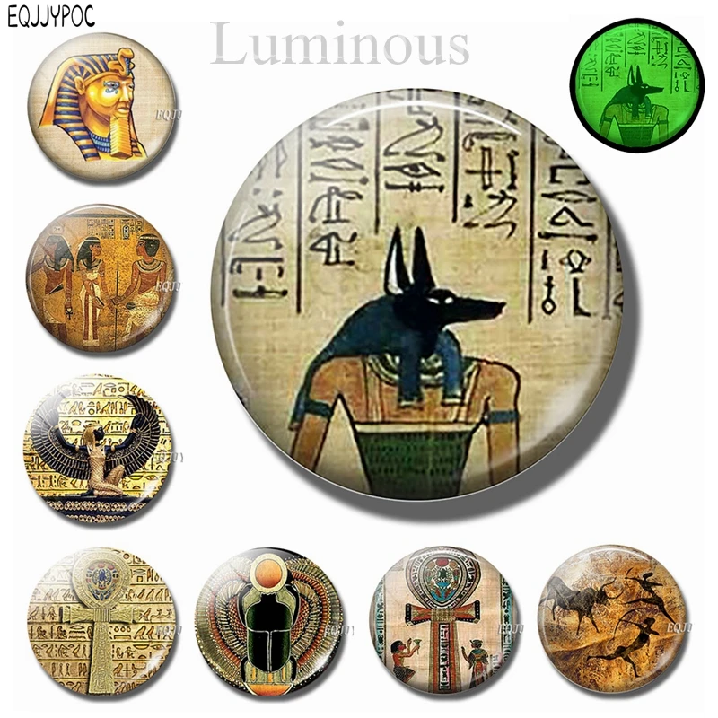 

Retro Egypt Glass Dome Fridge Magnet Decor Egyptian Cross Pharaoh Cleopatra Anubis 30MM Luminous Refrigerator Magnetic Sticker