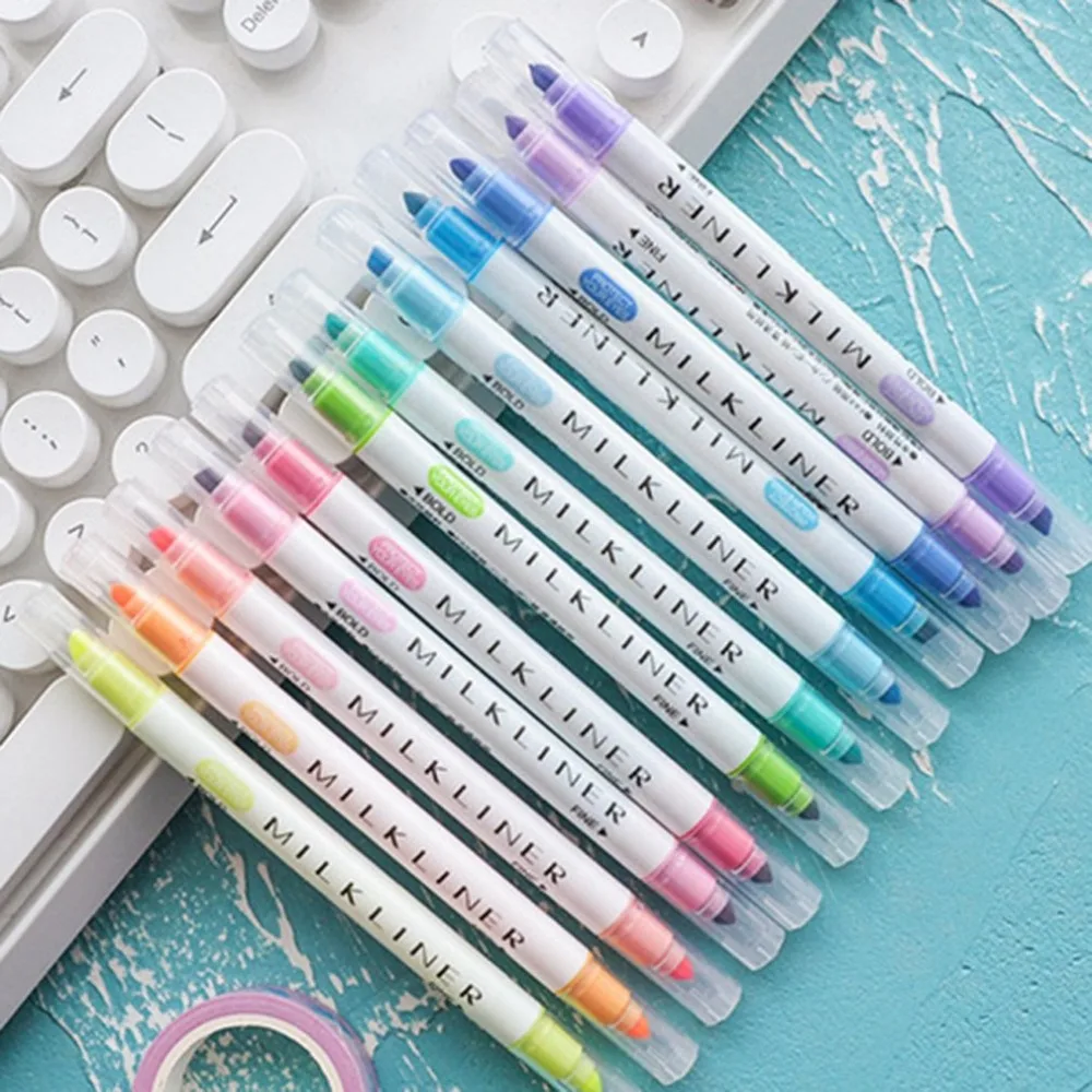 

12pcs/set Highlighter Pens Stationery Mild Liner Double Headed Fluorescent Pen 12 Colors Mark Pen Cute