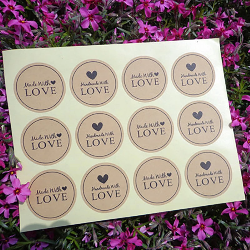 

120PC New Arrival Made With Love Heart Handmade Cake Packaging Sealing Label Kraft Sticker DIY Gift Stickers made with love