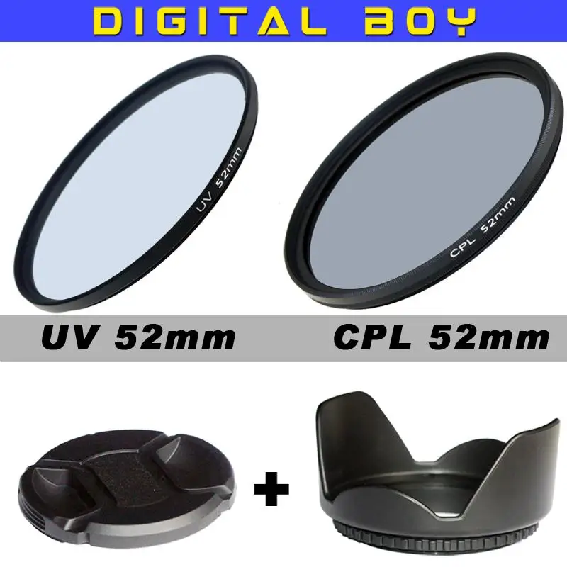 Hot 52mm UV Lens Filter + 52mm Circular Polarizing CPL + Lens cap
