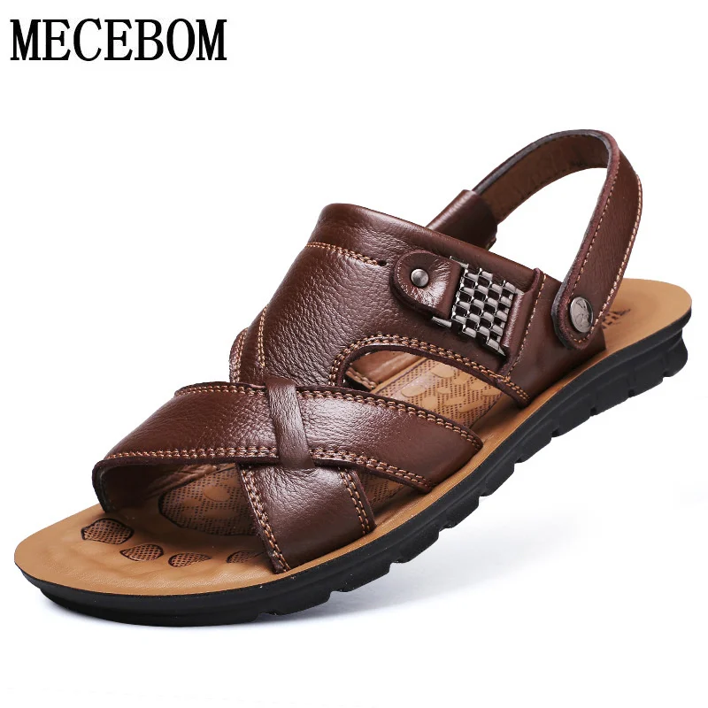 Men's Summer Sandals Brand Leather Beach Sandals For Male Adult Slip-on Men Casual Shoes Black Big Size 38-46 082m Men's Summer Sandals Brand Leather Beach Sandals For Male Adult Slip-on Men Casual Shoes Black Big Size 38-46 082m