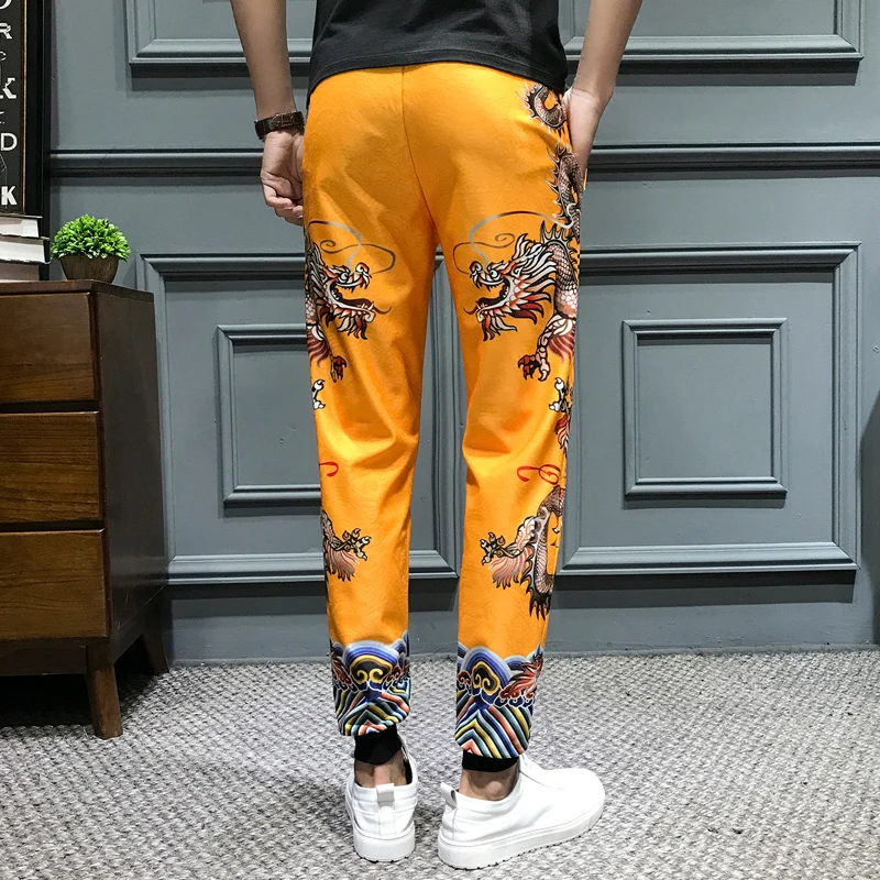  Loldeal Mens Joggers Hip Hop Trousers Clothes 2019 Summer New Slim Fit Harem Pants Casual Men Dragon Printing Pants Drawstring