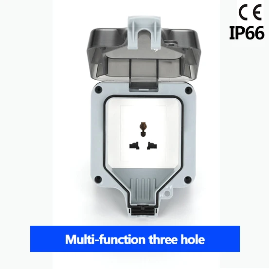 IP66 водонепроницаемая розетка с тремя отверстиями, устойчивая к атмосферным воздействиям, наружная настенная розетка, 16А стандартная электрическая розетка с заземлением