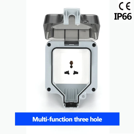 

IP66 waterproof socket three hole Waterproof Outdoor Wall Power Socket 16A Standard Electrical Outlet Grounded