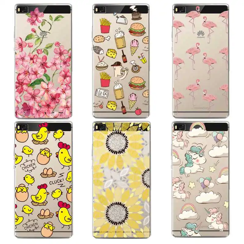 

Chicken Soft Clear TPU Phone Case For huawei P10plus P8 P9lite honor 3c 4c 6a 7 8 9 5c Coque Flora Sunflower Cover Free Shipping