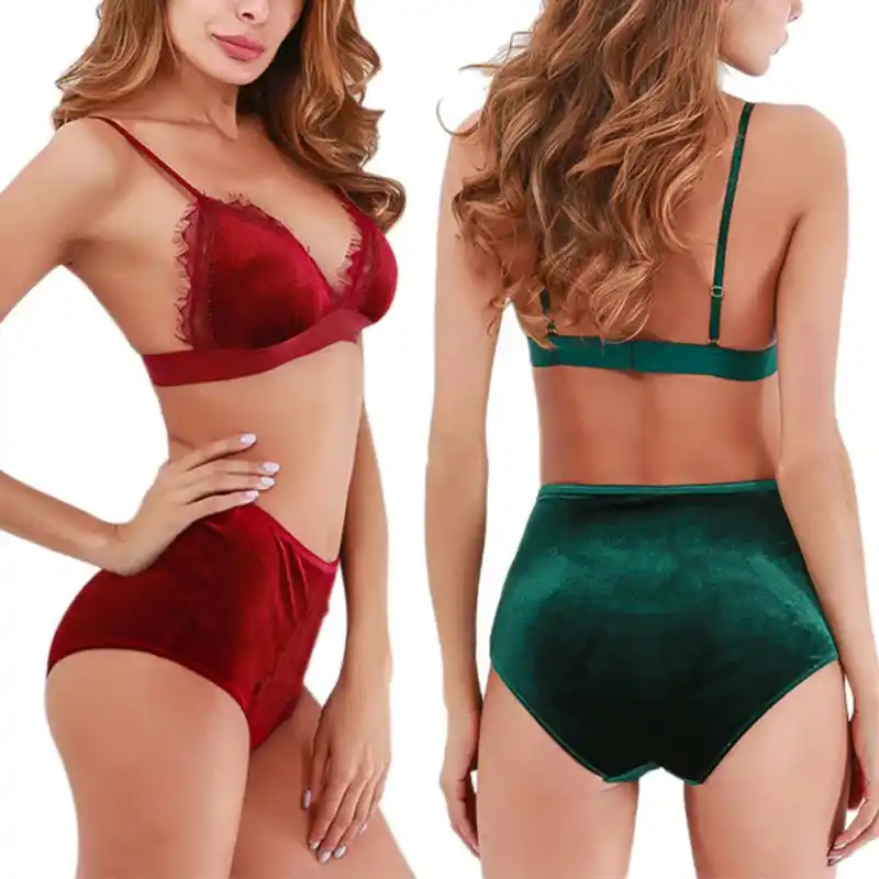 High waist velvet bra set Clearance