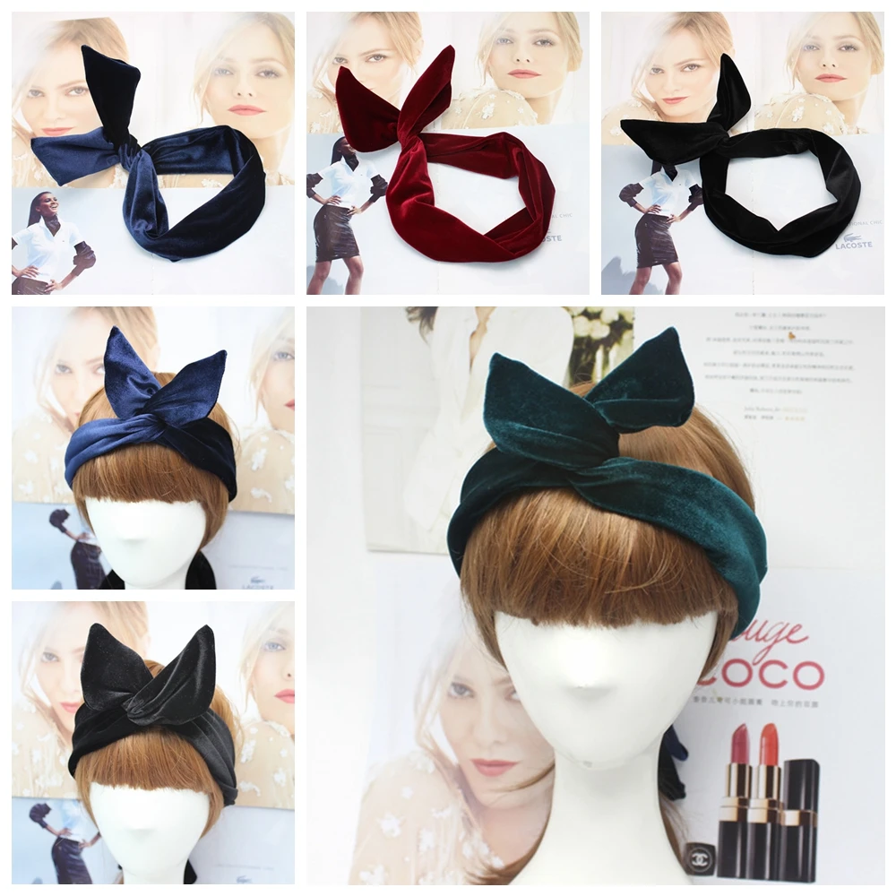 1pcs Velvet Bunny Wire Wrap Headband Hair Band For Women Girls Hair Accessories Rabbit Ear Turban Bandage On Head Bandana