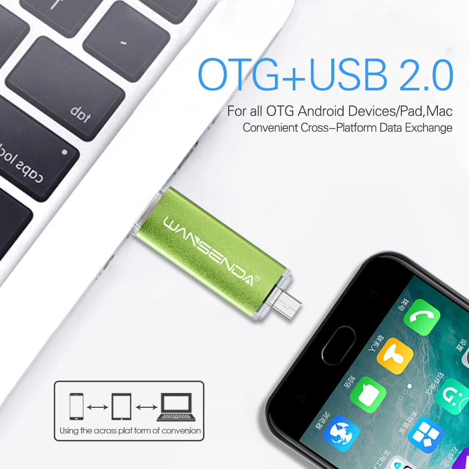 WANSENDA OTG USB флэш накопитель металлический 8 ГБ 16 32 64 Гб 128 256 флешки 2 в 1 Micro usb палка
