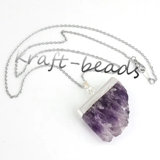 Natural Gnergy Gemstone~ Double Buckle Irregular Shape Pendant Natural Purple Amethysts Quartz Stone Necklace Fashion Jewelry 21 AA00409002310c