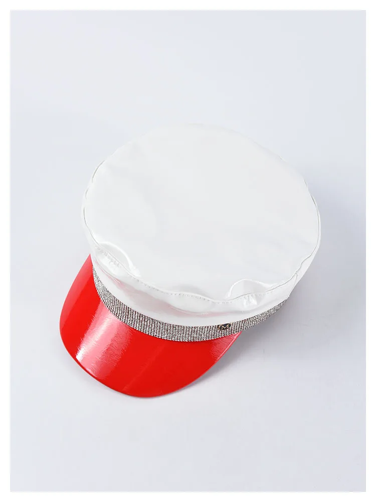 USPOP New PU hats for women patchwork newsboy caps diamond flat top visor caps winter fashion military caps