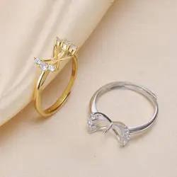 Супер классический циркон жемчуг держатель кольца 925 серебро жемчуг кольца ювелирные Фитинги открытым Размеры Регулируемые кольца ACC 3 шт