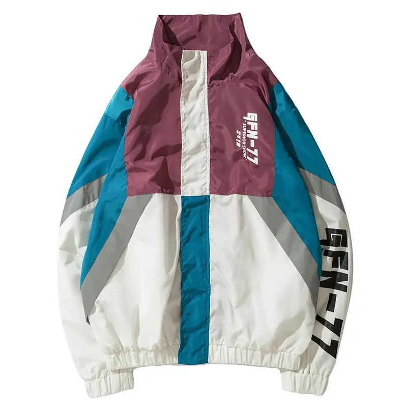 Color Block Windbreaker Jacket Hip Hop Mens Streetwear Jacket Coat Harajuku Vintage Casual Zip Track Jackets Fashion Autumn 2019