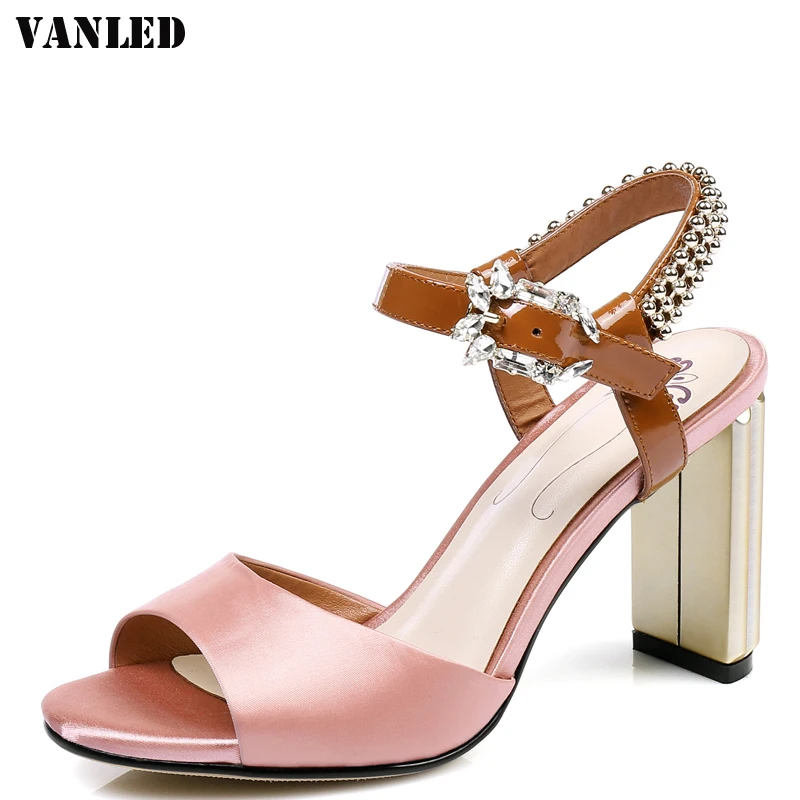 

VANLED Crystal High heels Women Sandals Fashion Sandalias Mujer Casual Sandals Women Brand Shoes String Bead Sandals Shoes